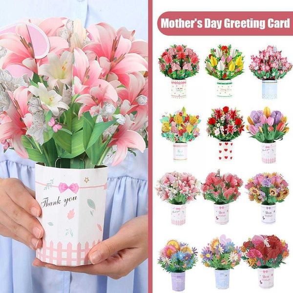 Cartes-cadeaux Cartes de vœux à fleurs 3D UP Carte de vœux 3D pour la fête des mères Carte de vœux avec bouquet de fleurs pour mère, épouse, enseignant, meilleur cadeau N3H1 Z0310