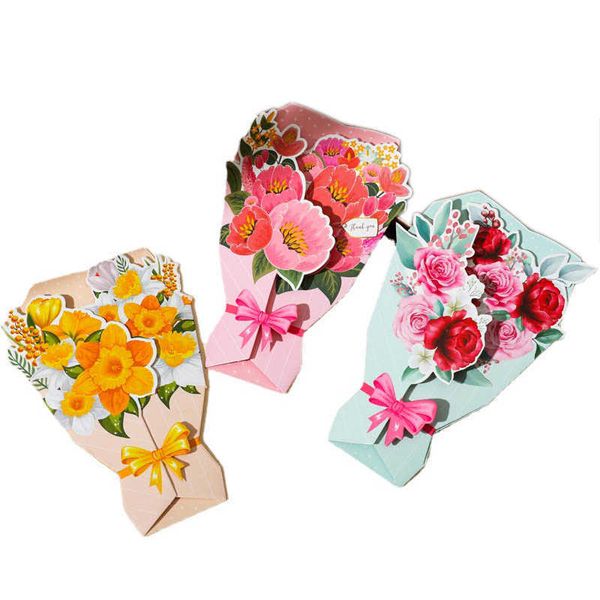 Cartes-cadeaux 3set Bouquets Cartes de voeux Saint Valentin Anniversaire Cadeau de Noël Carte vierge avec enveloppes Mamans Anniversaire Merci Cadeaux Z0310