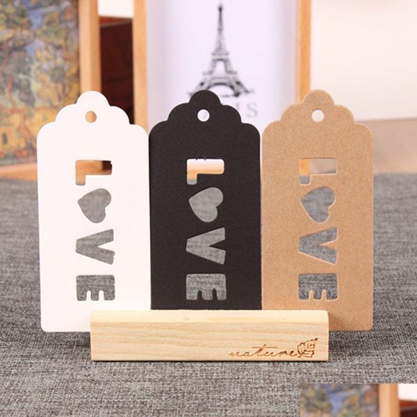 Cartes-cadeaux 4.7x10cm 1.9x3.9 Étiquette en papier kraft Cadeau de fête de mariage Carte de voeux Swing Tags Tête festonnée avec amour creux Prix H Dhqkh