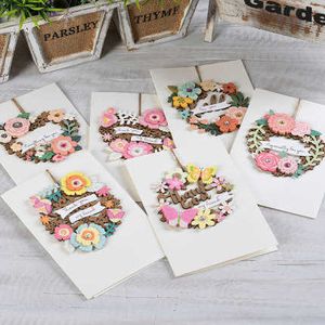 Cartes-cadeaux 5pcs beau papier carte de voeux 3D carte d'ornement de couronne de fleurs à un ami Z0310