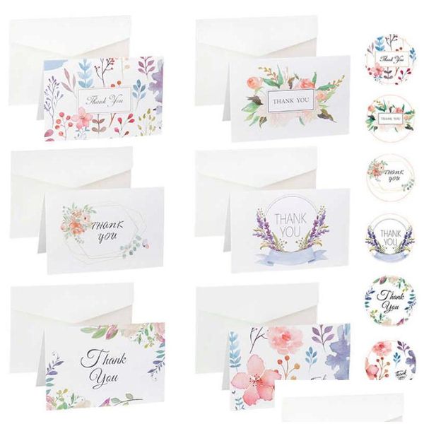 Tarjetas de regalo 6 juegos de flores de agradecimiento en blanco en el interior con pegatinas de sobres para la fiesta de la boda Baby Shower Flor plegable Entrega de gota DHDC0