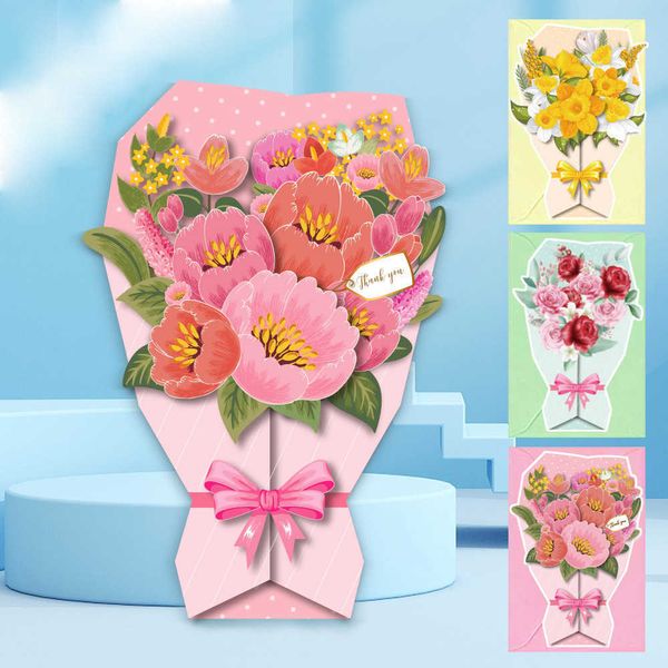 Cartes-cadeaux Bouquet Carte de voeux Tournesol Tulipe Papier Fleurs Bloom pour la fête des mères Anniversaire Anniversaire Mariage Salutation Z0310