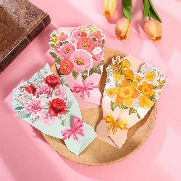 Cartes-cadeaux Creative Bouquet Flower Es Card de voeux mignon Mother Mother Valentine's Day Holiday Mariage Cartes Z0310