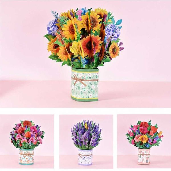Cartes-cadeaux Creative pour Maman Femme Bricolage Artisanat Pop Up Cartes De Voeux Bouquet Fleurs Carte De Voeux Fête Des Mères Cartes Fleurs En Papier Z0310