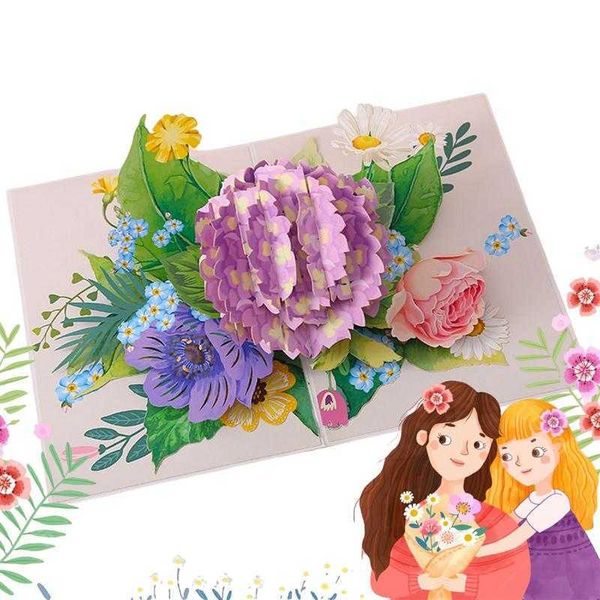 Cartes-cadeaux Creative PopUp Fleur Carte 3D Carte De Voeux Pour Anniversaire Mères Fête Des Pères Graduation Anniversaire De Mariage Get Well Sympathy Z0310