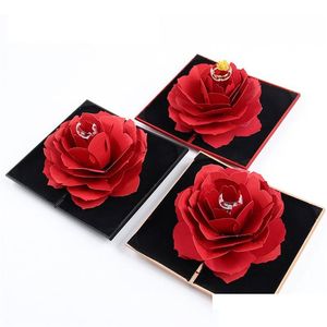 Cadeaukaarten Opvouwbare Rose Ring Box Voor Vrouwen Romantisch Voorstellen Creatieve Sieraden Opbergdoos Kleine Gift Drop Levering Speelgoed Geschenken Geschenken Dhjvr