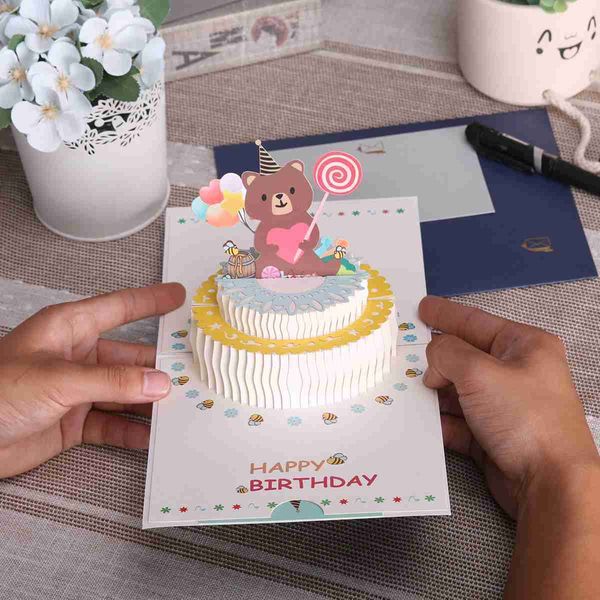 Tarjetas de regalo Tarjetas de felicitación 3D Cartoon Bear Tarjeta de cumpleaños Pop up de Niños HOSEDES MARIDO Baby Shower Tarjeta de felicitación WX5.22