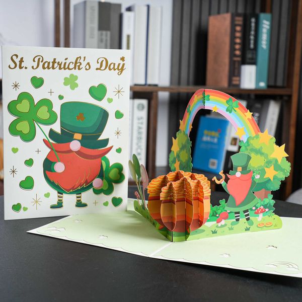 Cartes-cadeaux Happy St Patrick's Day Festival Gift Card 3D Pop Up Clover Cartes de voeux Z0310