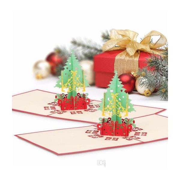 Tarjetas de regalo Feliz Navidad 3D Árbol de Navidad Láser Pop Up Tipo plegable Tarjeta de felicitación Para Navidad Natal Año Nuevo Favores de fiesta Entrega de la gota Dhxgt