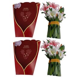 Cadeaubonnen nieuwe papieren pop -upkaarten Lily en Rose Flower Bouquet 3D pop -up wenskaarten voor moeder moedersdag wenskaarten alle gelegenheden Z0310