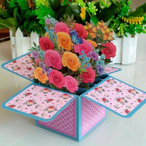 Cartes-cadeaux Papier Pop Up Fleurs Coloré 3D Flore Carte De Voeux Pour Anniversaire Mères Fête Des Pères Graduation Mariage Anniversaire Carte Cadeaux Z0310