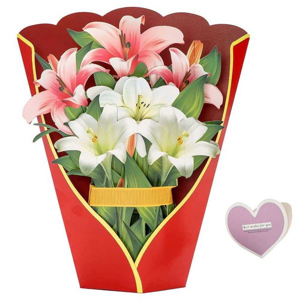 Cartes cadeaux Cartes pop-up en papier Bouquet de fleurs de lys Cartes de vœux pop-up 3D pour maman Cartes de vœux pour la fête des mères Toutes les occasions Z0310