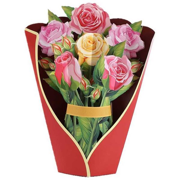 Cartes-cadeaux Papier Cartes Popup Bouquet De Fleurs Rose 3D Cartes De Voeux Popup Pour Maman Fête Des Mères Cartes De Voeux Toutes Les Occasions Z0310