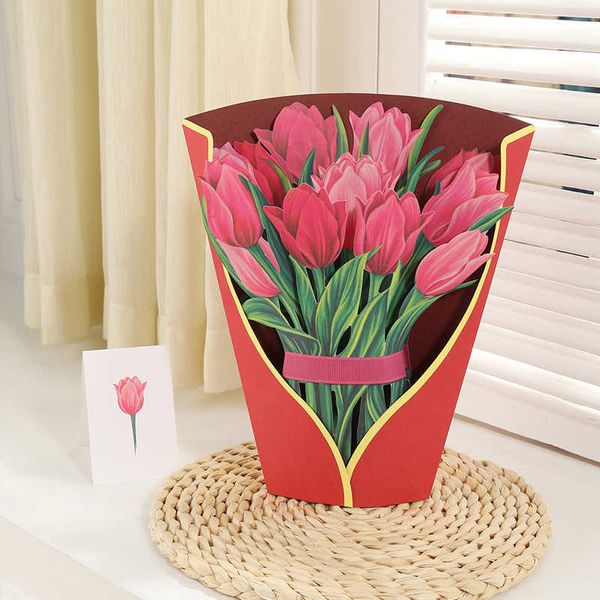 Tarjetas de regalo Pop Up Flower Bouquet Tarjeta de felicitación para los regalos del día de la madres 3D Bouquet de flores tridimensional Accesorios de fiesta Z0310