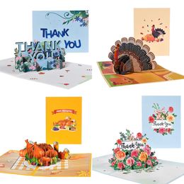 Tarjetas de regalo Tarjeta de regalo del Día de Acción de Gracias 3D Pop Up Tarjetas de felicitación de agradecimiento Z0310