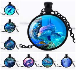 Geschenk Kreative Zeit Edelstein Halskette 3D Delphin Glas Anhänger Pullover Kette WFN378 mit Kettenmischungsauftrag 20 Stück viel3261685