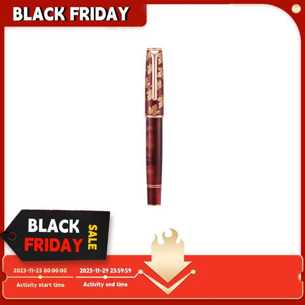 Stylos à plume cadeaux Hongdian N8 stylo plume en résine rouge acrylique feuille d'érable sculpture capuchon EF/F plumes garniture lisse bureau écriture cadeaux stylos avec convertisseur 231204