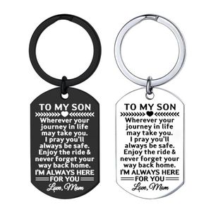 Cadeau de maman faveur de fête à mon fils je t'aime porte-clés en acier inoxydable citation inspirante pendentif gravé porte-clés étiquettes cadeau pour anniversaire Noël vacances