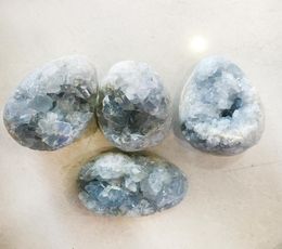 Geschenk Natuurlijke Celestite Geode Ei Figurine Drusy Cluster Crystal Jade Quartz Mineraal Specimen Huisdeling Huisdecoratie7116875