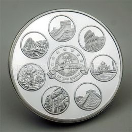 Cadeau nouveau sept merveilles du monde à collectionner argent plaqué Souvenir pièce de Collection Art créatif commémoratif Coin253f