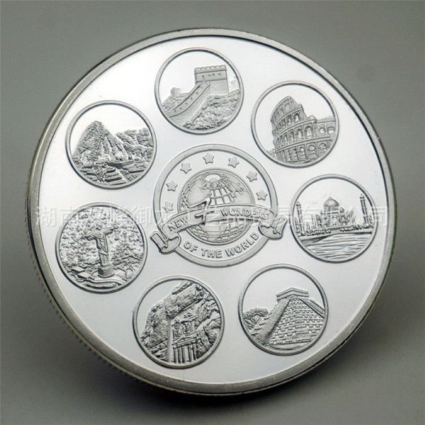 Regalo Nuevas Siete Maravillas del Mundo Colección de Monedas de Recuerdo Chapado en Plata Arte Creativo Moneda Conmemorativa 202G