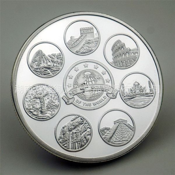 Regalo Nuevas Siete Maravillas del Mundo Colección de Monedas de Recuerdo Chapado en Plata Arte Creativo Conmemorativo Coin183A