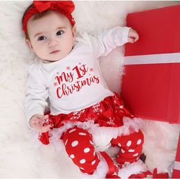 Cadeau nouveau-né vêtements bébé filles en coton ruffles fille baptême robes 4pcs 1er ensemble de robes de Noël
