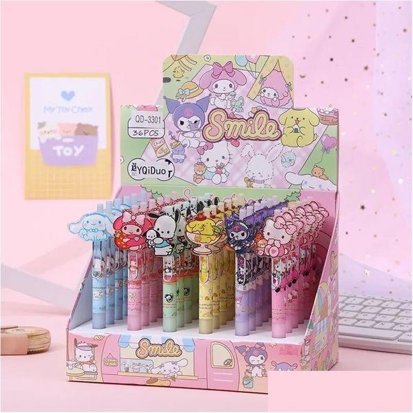 Gift Rollerball stylos 36pcs / lot crayon à aiguiser pas gel encre pectoon mignon chien lapin kuromi étudiant scolaire de bureau