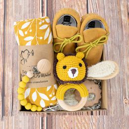 Coffrets cadeaux 6 Buah Set Hadiah Baby Shower Kuning Uniseks Kotak Bayi Baru Lahir Perempuan Laki laki Orangtua 230907