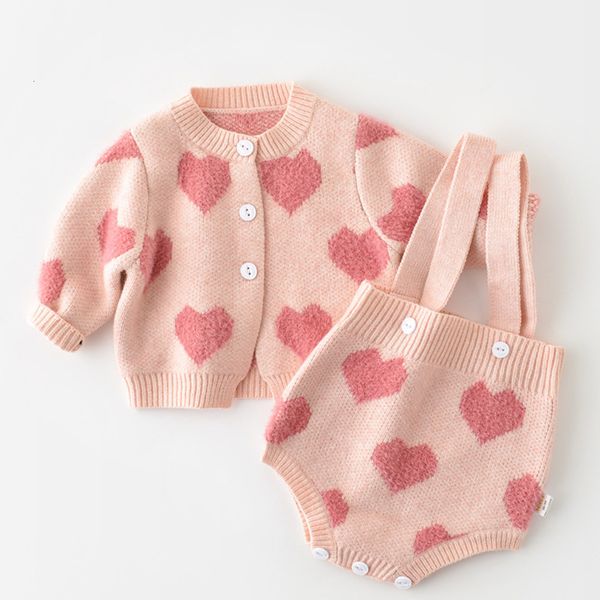 Coffrets cadeaux bébé fille vêtements tricot ensemble de vêtements coeur body chandails 2 pièces costume doux né 230726