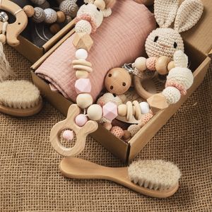 Ensembles cadeaux né Ensemble de jouets de bain Couverture en coton double face Crochet Hochet Poussette Jouets Animal Bracelet de dentition Bébé Cadeau de naissance Produit 230715