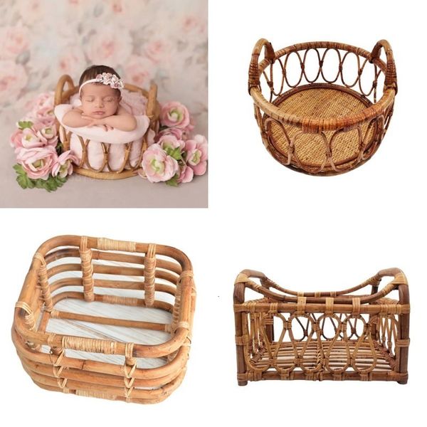 Coffrets cadeaux born Pography Props Retro Rattan Basket Chair Infant Po Recien Baby Girl Boy Posing Bed Background Pography Accessor 230720