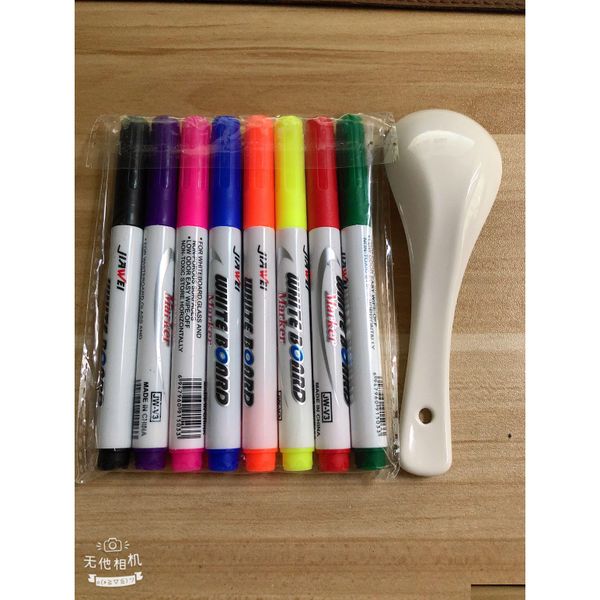 Ensembles cadeaux Stylo marqueur de tableau blanc magique effaçable à base d'eau flottant avec cuillère de réparation de carrelage coulis mural pour enseigner aux enfants bricolage Ding Early Otitk