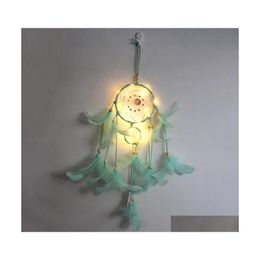 Cadeau -sets LED Light Dream Catcher Two Rings Feather Dreamcatcher Wind Chime Decoratieve muur Hanging Mticolor 12ms J2 Drop Delivery B DHZFK