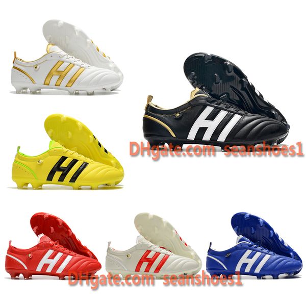 Sac cadeau Adipure FG Bottes de football pour hommes Blanc Jaune Rouge Or Bleu Noir Chaussures de football rétro classiques en plein air Terrain ferme Crampons de football en cuir souple pour hommes