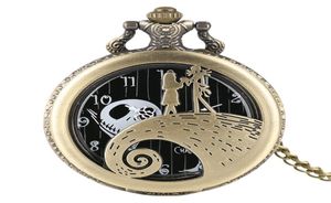 Regalo Tim Burton039s Nightmare antes del collar de Navidad Bronce BRONZE RETRO Hollow Quartz Pocket Watch Black Steampunk2862058