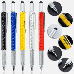 Gift Tool Pen 6 in 1 Multitool Tech Tool Pennen met liniaal, schroevendraaier, waterpas, balpen en penvullingen, creatieve cadeaus voor mannen