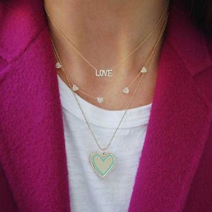 Gift Valentijns hart hanger ketting met roze email gepolijste hart charme lange keten aanpassen grave naam tag kettingen239o