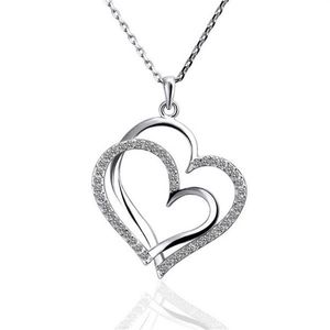 Collier en or blanc et cristal blanc pour femmes, pendentif en forme de cœur, bijou en or 18 carats, avec chaînes, DGN498, cadeau, 3403
