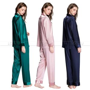 Cadeau Ensemble de pyjamas en satin de soie pour femmes Pyjama Pyjamas Set PJS Sleepwear Loungewear S, M, L, XL, 2XL, 3XL Solid Plus 210326