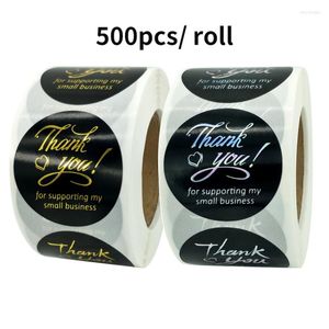 Gift Wrap 1,5 inch Gold Stamping Bedankt Stickers voor het ondersteunen van mijn Small Business Round Balck Labels Packaging afdichting