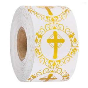 Gift Wrap 1 Inch Gilded Round Cross Sticker Religious Christian Prayer Envelope Seal Label 50-500pcs