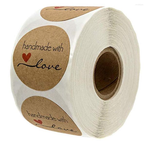 Papier cadeau 1 pouce Kraft étiquettes 500 rouleaux/autocollants ronds cuits avec amour par papeterie de bureau naturelle
