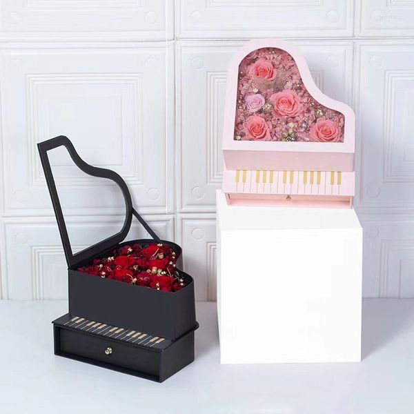 Emballage cadeau 1 PC Boîte à fleurs Happy Valentines' Day Gifts Tenant du papier élégant en forme de piano avec tiroir de rangement pour les maquillages