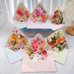 Envoltura de regalo 1 pieza Flor romántica Cumpleaños Navidad Tarjeta 3D Conjunto de saludo Postal Fiesta Decoración de boda Tarjetas de regalos de gratitud creativa