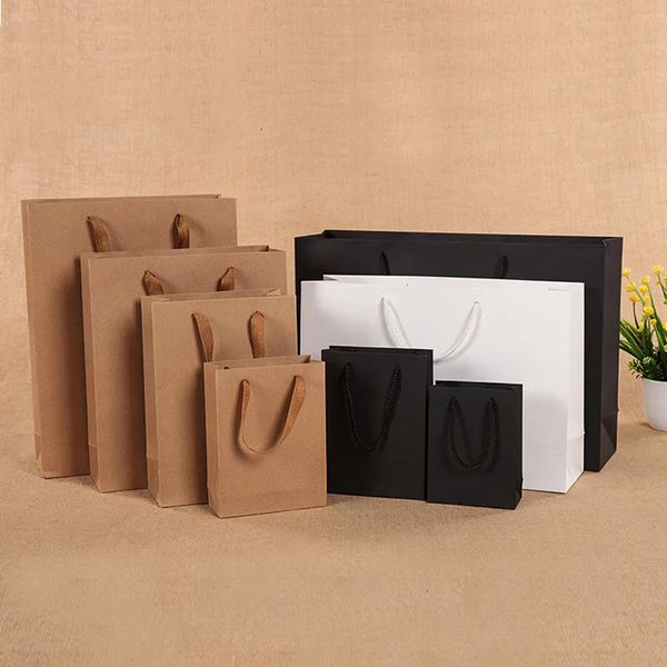 Cadeau cadeau 1 pcs blanc noir kaki haute qualité simple papier cadeau sac kraft papier boîte de bonbons avec poignée de mariage fête d'anniversaire cadeau paquet 231204