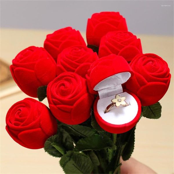 Papel de regalo, 1 pieza, caja de joyería de terciopelo con flor de rosa encantadora, contenedor de anillo de boda para pendientes, collar, pulsera, soporte de exhibición