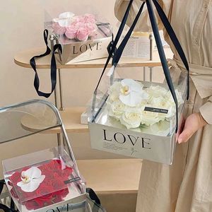 Enveloppe-cadeau 1 morceau de boîte à fleurs argentées vive lettre d'amour pliable de sac à main en forme de coeur imprimé en papier rose emballage cadeau cadeau Boxq240511