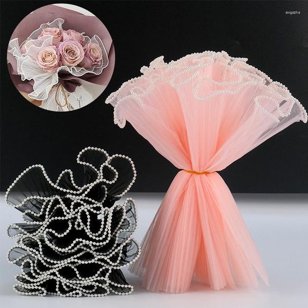 Cadeau cadeau 1 rouleau de fil de maille de perles Emballage de fleurs Emballage de bouquet de bord de vague Matériel de papier de bricolage Mariage Saint-Valentin