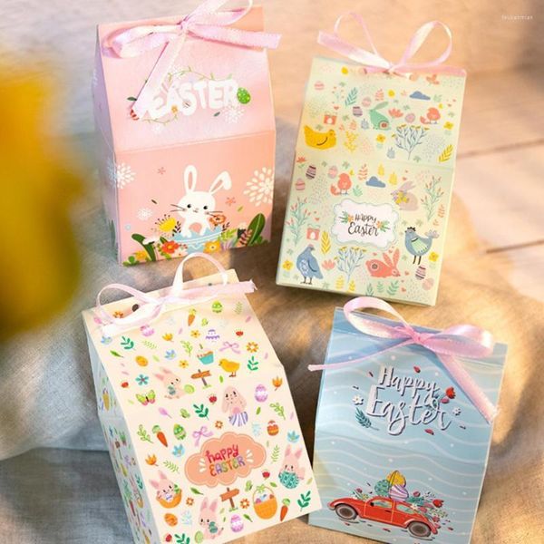 Papel de regalo 1 juego Caja de embalaje de dulces Caja de Pascua atractiva 12 piezas Papel de patrón feliz con cinta de rollo